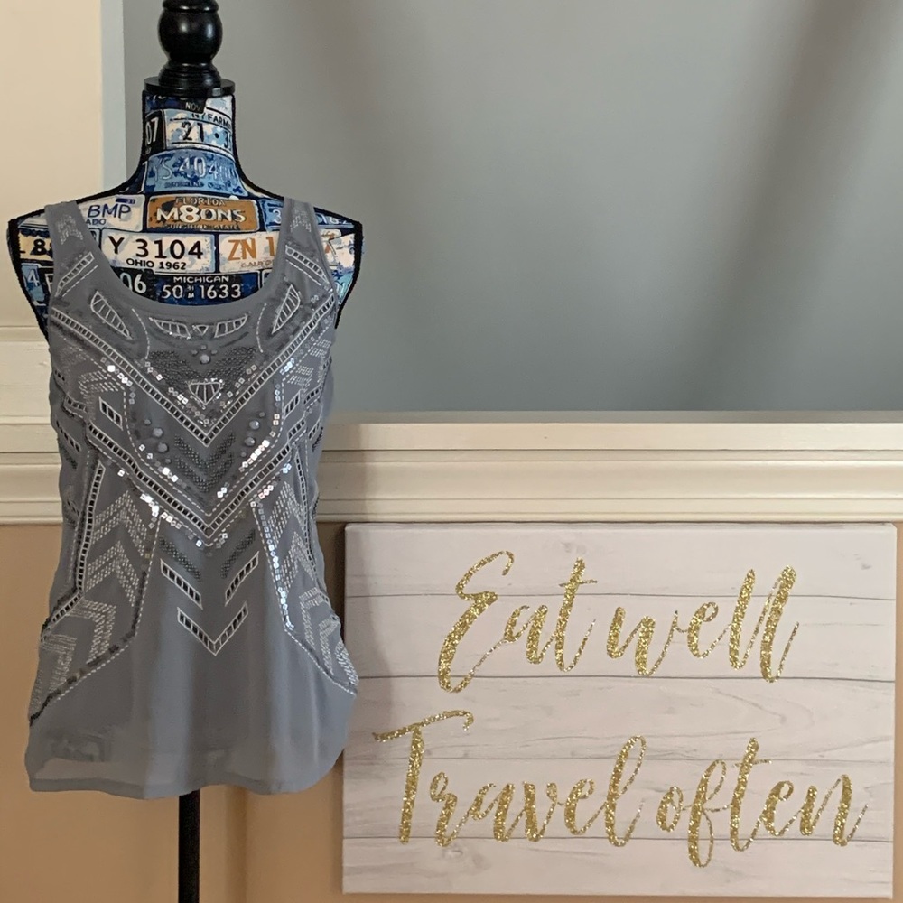 Express Sequin & Bead Embellished Tank Top